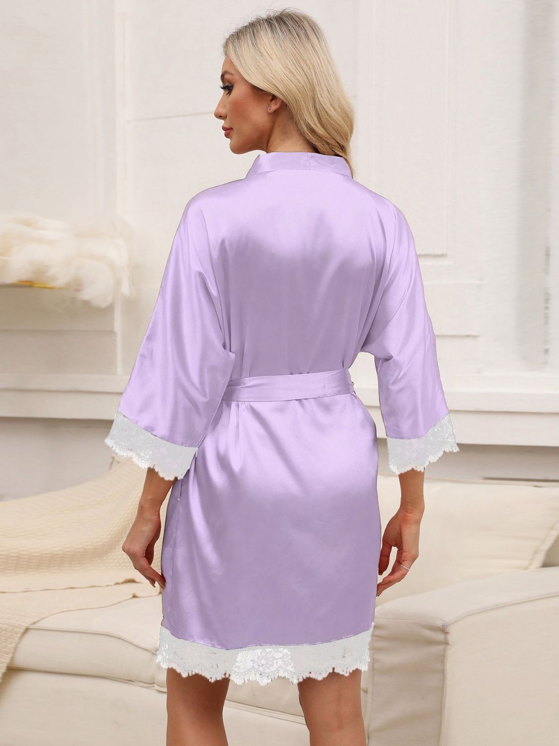 Evelina | Tied Lace Detail Three-Quarter Sleeve Lounge Nightgown