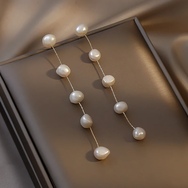 Lois | Pearl Dangle Stud Earrings