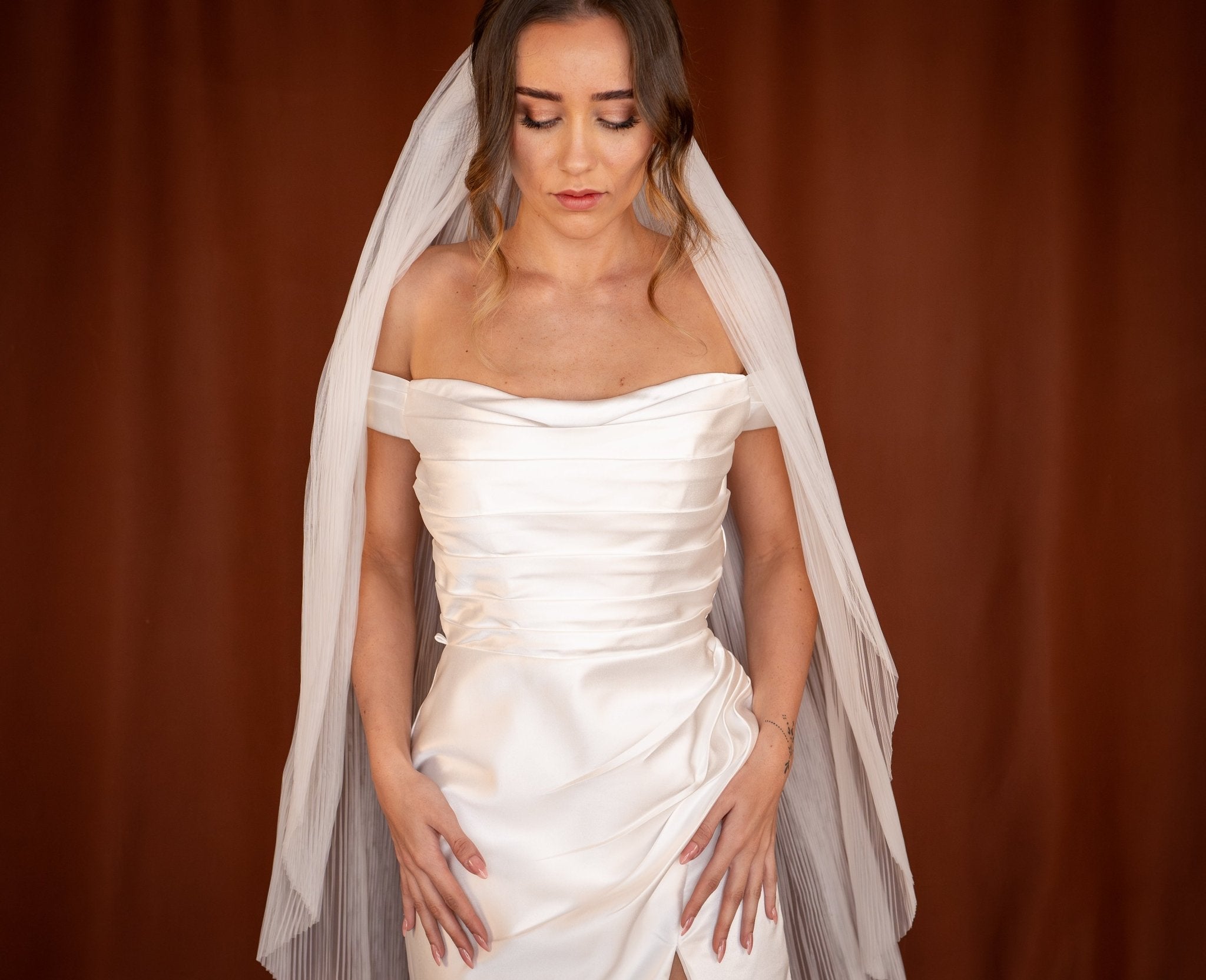 Cleo | Pleated Tulle Veil - 14:496Pure White Off White;200000063:200011422 - Bridal Veil - Ivory & White