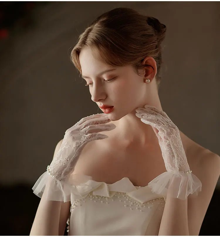 Hannah | Wrist Length Lace Gloves with Pearls - 14:29White - 1;200007763:201336100 - Bridal Accessories - Ivory & White