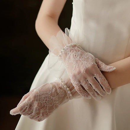 Hannah | Wrist Length Lace Gloves with Pearls - 14:29White - 1;200007763:201336100 - Bridal Accessories - Ivory & White