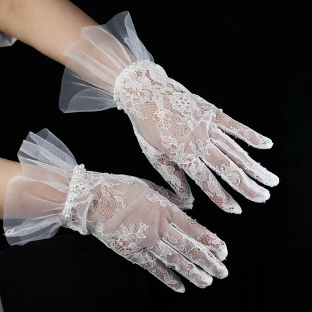 Hannah | Wrist Length Lace Gloves with Pearls - 14:29White - 1;200007763:201336100 - Bridal Accessories - Ivory & White