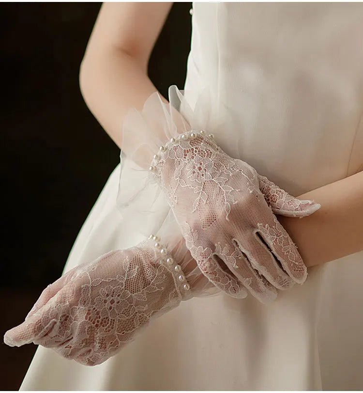 Hannah | Wrist Length Lace Gloves with Pearls - 14:29White - 1;200007763:201336100 - Bridal Accessories - Ivory & White