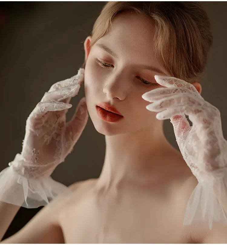Hannah | Wrist Length Lace Gloves with Pearls - 14:29White - 1;200007763:201336100 - Bridal Accessories - Ivory & White