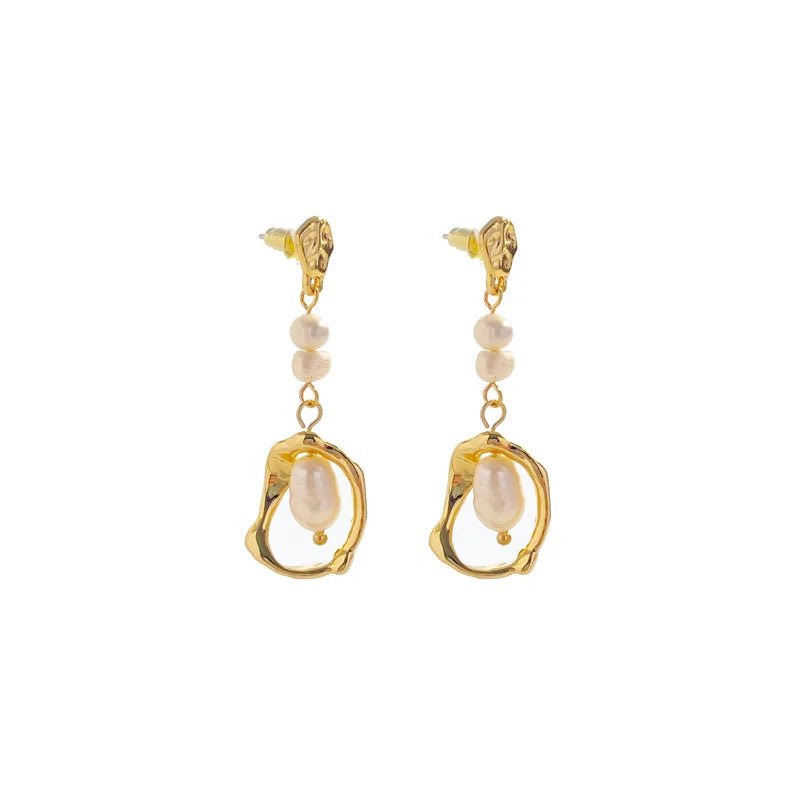 Hazel | Pearl Geometric Drop Stud Earrings - 200001034:36118101 - Jewellery - Ivory & White