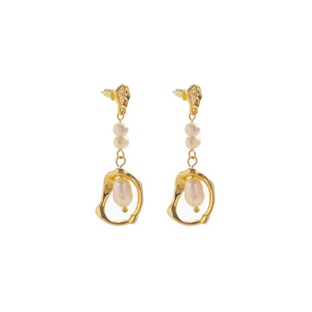Hazel | Pearl Geometric Drop Stud Earrings - 200001034:36118101 - Jewellery - Ivory & White