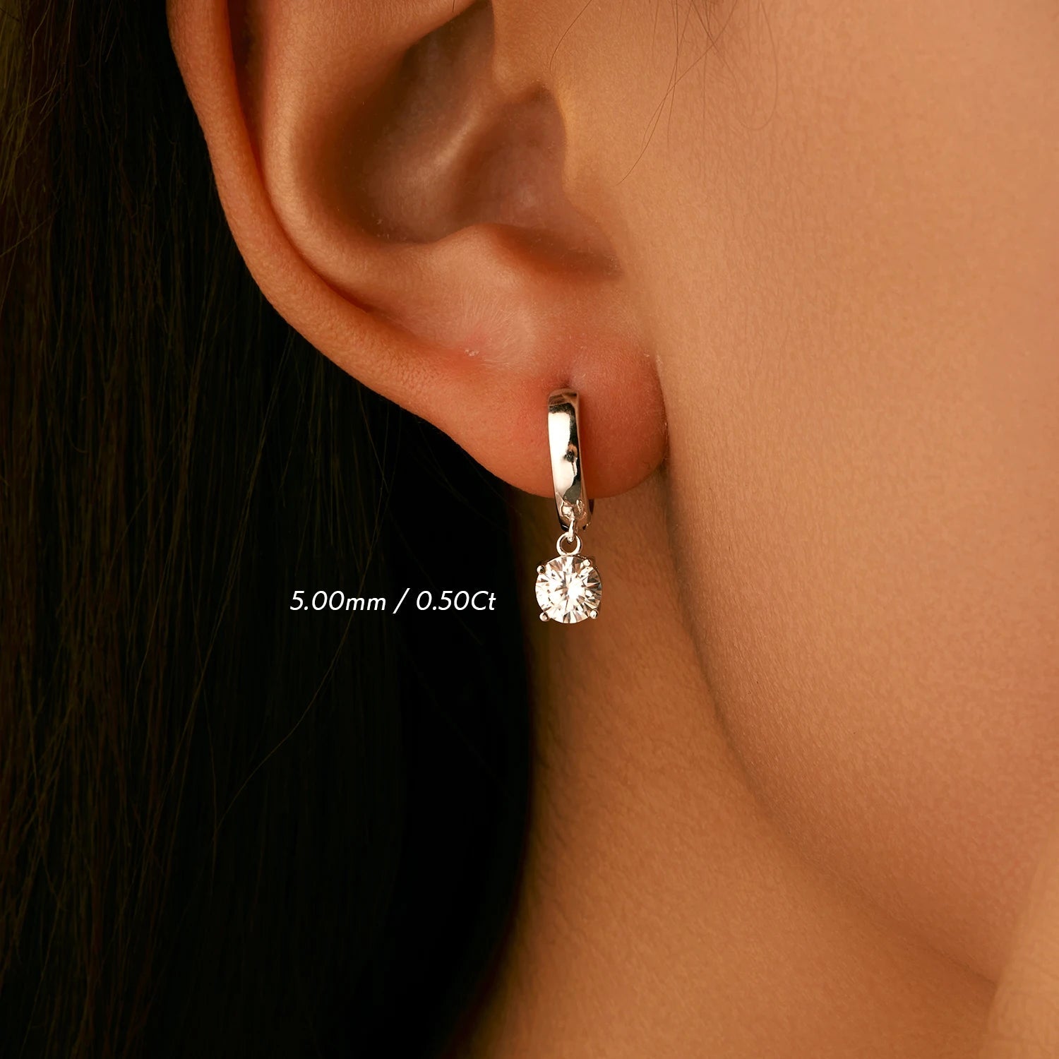 June | Moissanite Drop Hoop Earrings - 200000226:1931.0CT(6.5MM) x 2 - Jewellery - Ivory & White