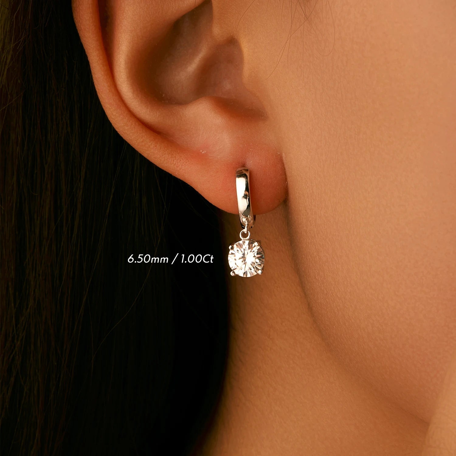 June | Moissanite Drop Hoop Earrings - 200000226:290.5CT(5.0MM) x 2 - Jewellery - Ivory & White
