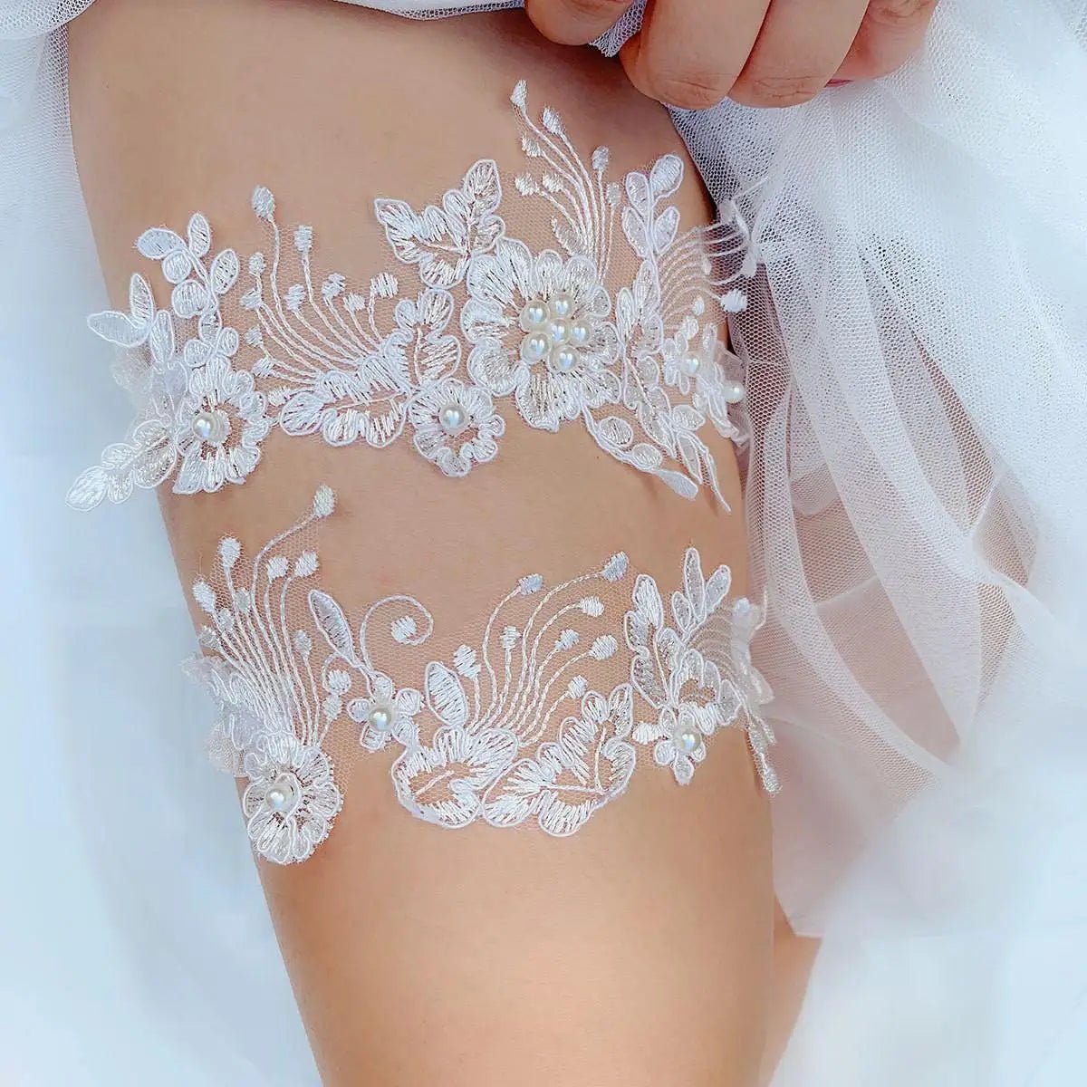 Lace Garters - 14:350850W34 White;5:20000352840 - 60CM - Bridal Accessories - Ivory & White