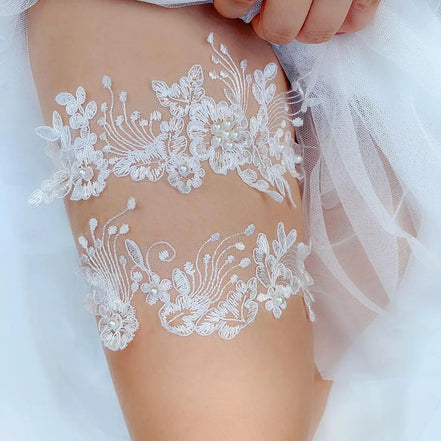 Lace Garters - 14:350850W34 White;5:20000352840 - 60CM - Bridal Accessories - Ivory & White