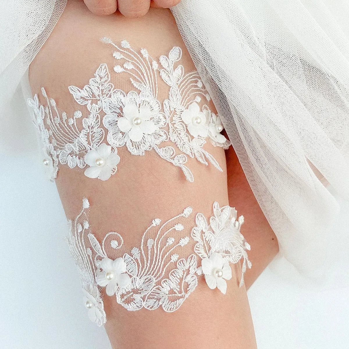 Lace Garters - 14:193W35 White;5:20000352840 - 60CM - Bridal Accessories - Ivory & White