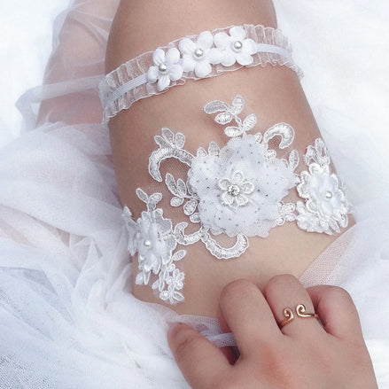 Lace Garters - 14:10W39 A;5:20000352840 - 60CM - Bridal Accessories - Ivory & White