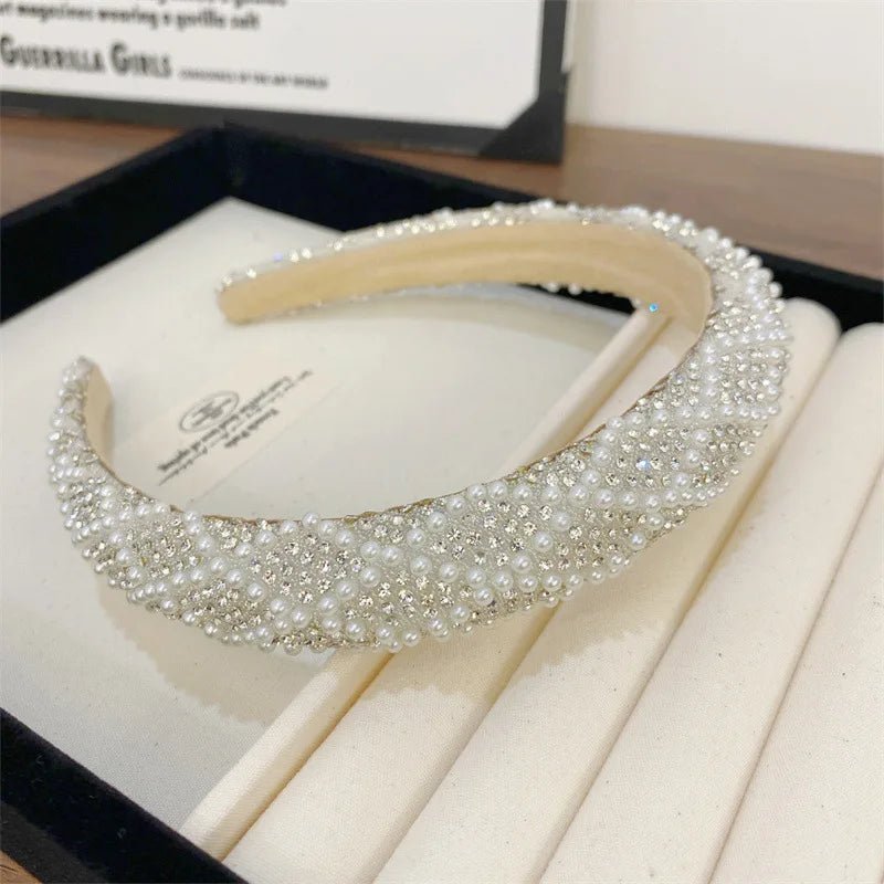 Loretta | Rhinestone Headband - 14:366Pearl 2 - Bridal Accessories - Ivory & White