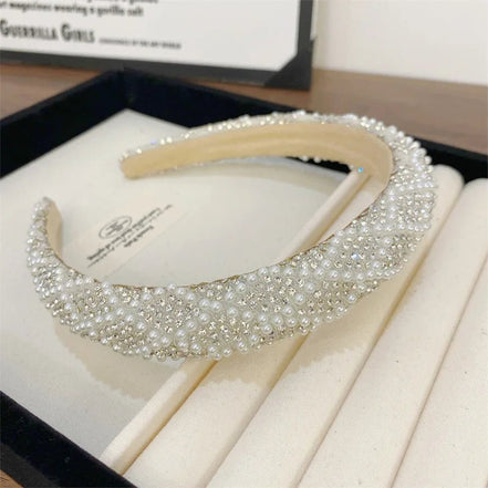 Loretta | Rhinestone Headband - 14:366Pearl 2 - Bridal Accessories - Ivory & White