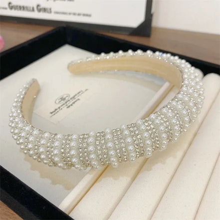 Loretta | Rhinestone Headband - 14:200004891Pearl 4 - Bridal Accessories - Ivory & White