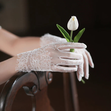 Lucine | Wrist Length Lace Gloves - 14:29White;200007763:201336100 - Bridal Accessories - Ivory & White