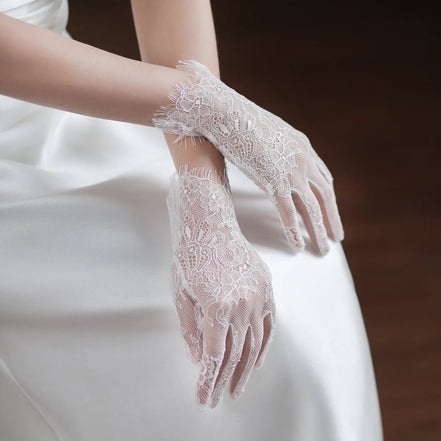 Lucine | Wrist Length Lace Gloves - 14:29White;200007763:201336100 - Bridal Accessories - Ivory & White