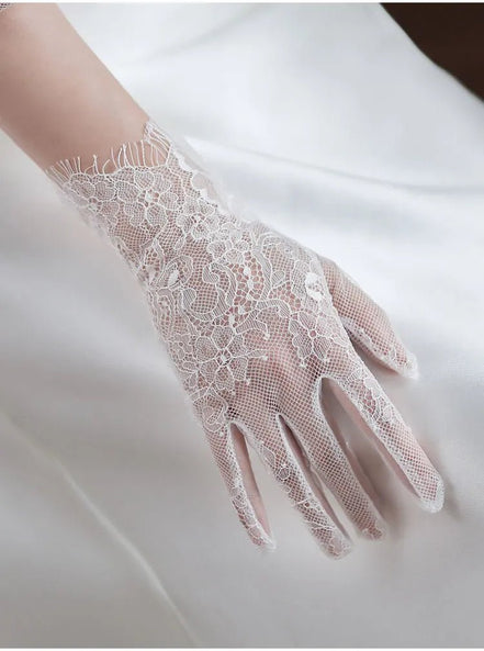 Lucine | Wrist Length Lace Gloves - 14:29White;200007763:201336100 - Bridal Accessories - Ivory & White