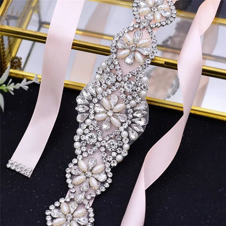 Rhinestone and Pearl Belt - 14:10;200007763:201336100;5:200003528 - Bridal Accessories - Ivory & White