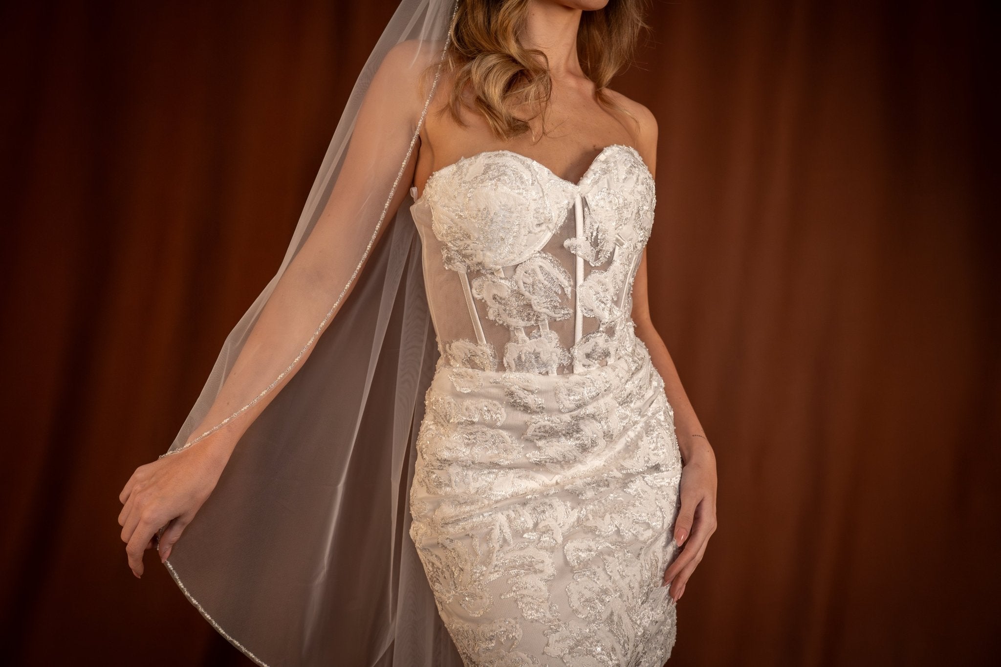 Simone | Pearl Sequin Edge Veil - 14:29Pure White Off White;200000063:200011422 - Bridal Veil - Ivory & White