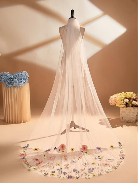 Amara | Coloured Flower Veil - 14:200002130Ivory - Bridal Veil - Ivory & White