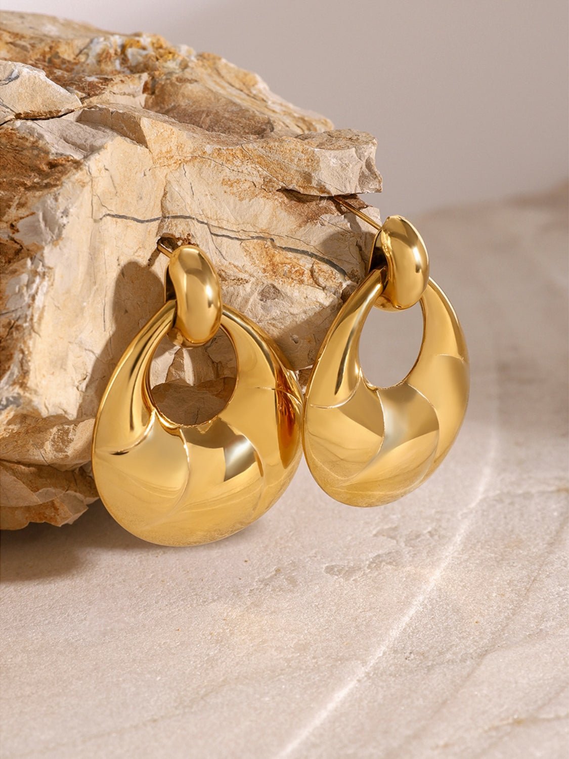 Amara | Teardrop Hoop Studs - Gold - 100500088391732 - Jewellery - Ivory & White