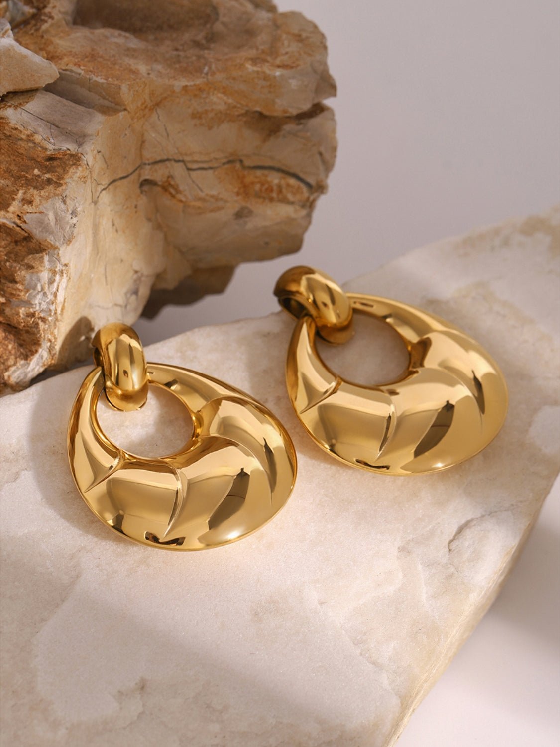 Amara | Teardrop Hoop Studs - Gold - 100500088391732 - Jewellery - Ivory & White