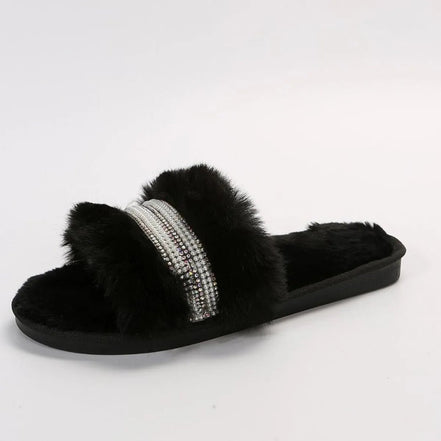 Amélie | Rhinestone Open Toe Fuzzy Slippers - 100600622601031 - Bridal Party Robes - Ivory & White