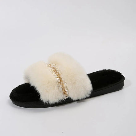 Amélie | Rhinestone Open Toe Fuzzy Slippers - 100600622608343 - Bridal Party Robes - Ivory & White