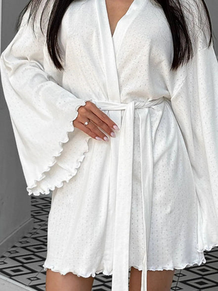 Annelise | Tie Waist Kimono Sleeve Lounge Nightgown - 100100226555712 - Bridal Party Robes - Ivory & White