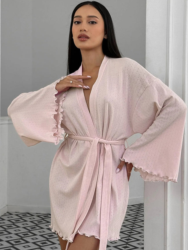 Annelise | Tie Waist Kimono Sleeve Lounge Nightgown - 100100226552608 - Bridal Party Robes - Ivory & White