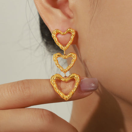 Apollo | 3 - tier Heart Dangle Stud Earrings - 100500190011404 - Jewellery - Ivory & White