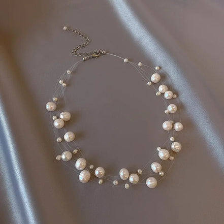 Audrey | Floating Pearl Tiered Necklace - 200001033:361180white - Jewellery - Ivory & White