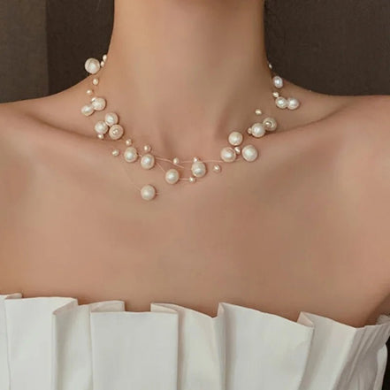 Audrey | Floating Pearl Tiered Necklace - 200001033:361180white - Jewellery - Ivory & White