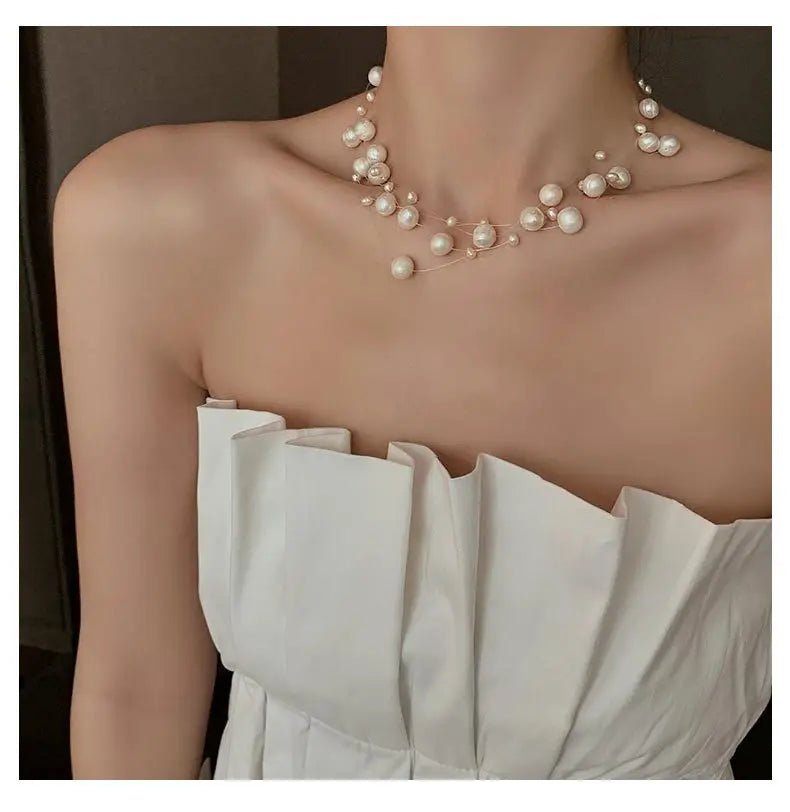 Audrey | Floating Pearl Tiered Necklace - 200001033:361180white - Jewellery - Ivory & White