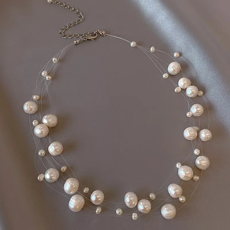 Audrey | Floating Pearl Tiered Necklace - 200001033:361180white - Jewellery - Ivory & White