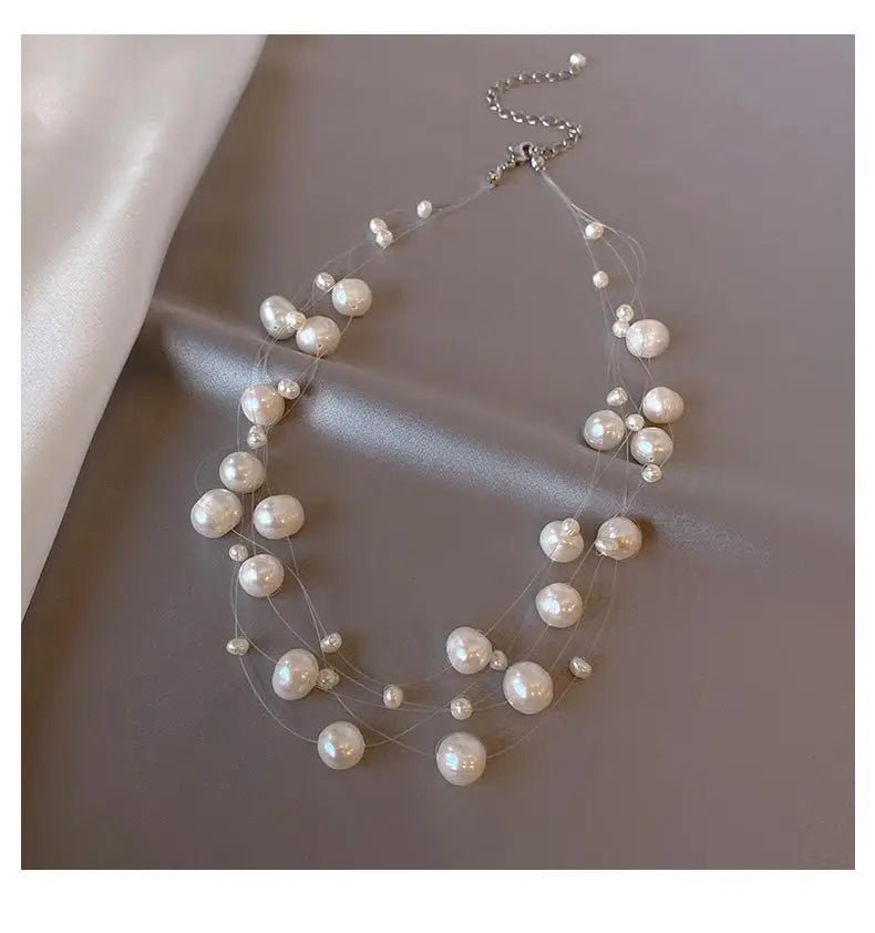 Audrey | Floating Pearl Tiered Necklace - 200001033:361180white - Jewellery - Ivory & White
