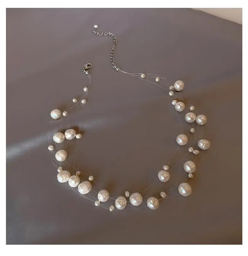 Audrey | Floating Pearl Tiered Necklace - 200001033:361180white - Jewellery - Ivory & White