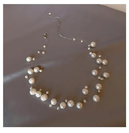 Audrey | Floating Pearl Tiered Necklace - 200001033:361180white - Jewellery - Ivory & White