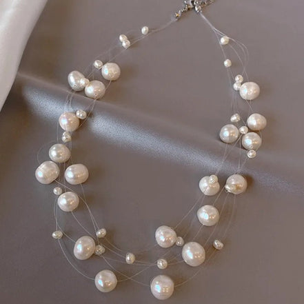 Audrey | Floating Pearl Tiered Necklace - 200001033:361180white - Jewellery - Ivory & White