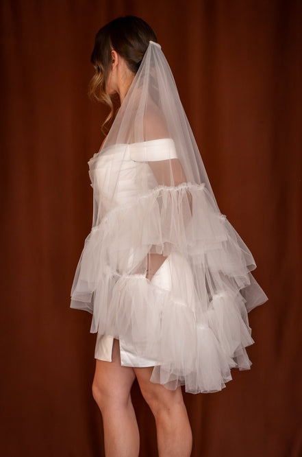 Ava | Fringed Tulle Veil - 14:29;200000063:1952 - Bridal Veil - Ivory & White