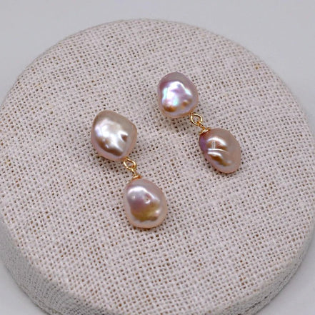 Bethany | Pearl Drop Studs - Pink - 200001034:361181purple - Jewellery - Ivory & White