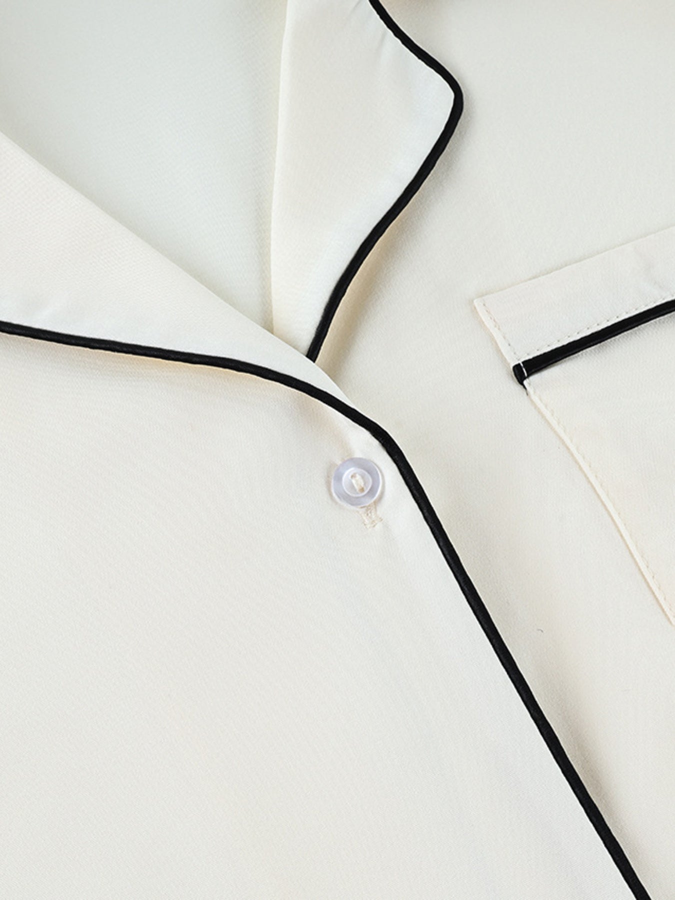 Brigitte | Contrast Trim Button Up Top and Pants Lounge Set - 100100597216607 - Bridal Party Robes - Ivory & White
