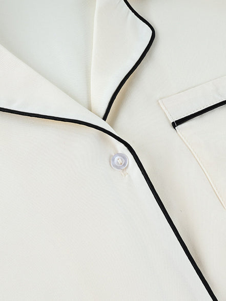 Brigitte | Contrast Trim Button Up Top and Pants Lounge Set - 100100597216607 - Bridal Party Robes - Ivory & White