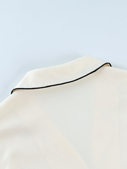 Brigitte | Contrast Trim Button Up Top and Pants Lounge Set - 100100597216607 - Bridal Party Robes - Ivory & White