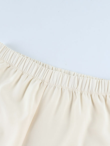 Brigitte | Contrast Trim Button Up Top and Pants Lounge Set - 100100597216607 - Bridal Party Robes - Ivory & White