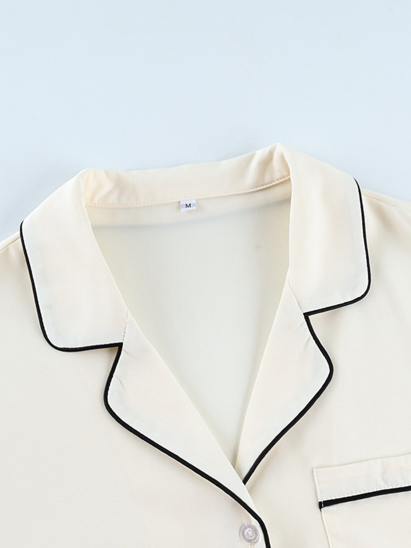 Brigitte | Contrast Trim Button Up Top and Pants Lounge Set - 100100597216607 - Bridal Party Robes - Ivory & White