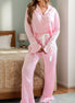 Celine | Pink Long Sleeve Lounge Set - 100100236191426 - Bridal Party Robes - Ivory & White