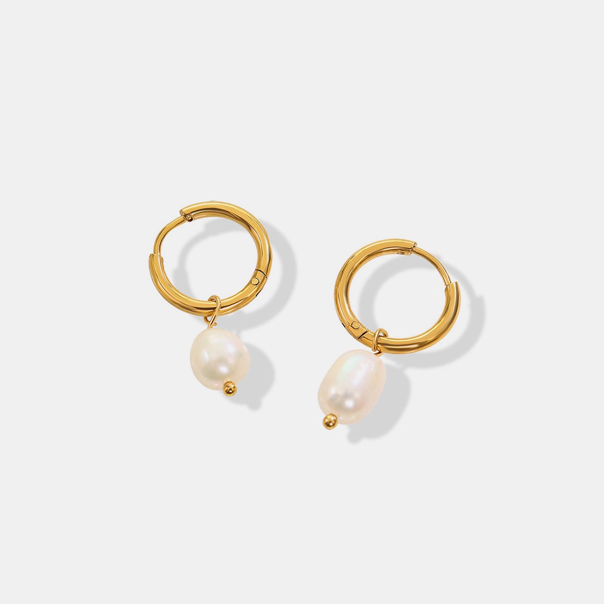 Clara | Pearl Drop Hoop Earrings - Gold - 100500102681494 - Jewellery - Ivory & White