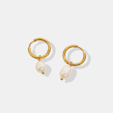 Clara | Pearl Drop Hoop Earrings - Gold - 100500102681494 - Jewellery - Ivory & White